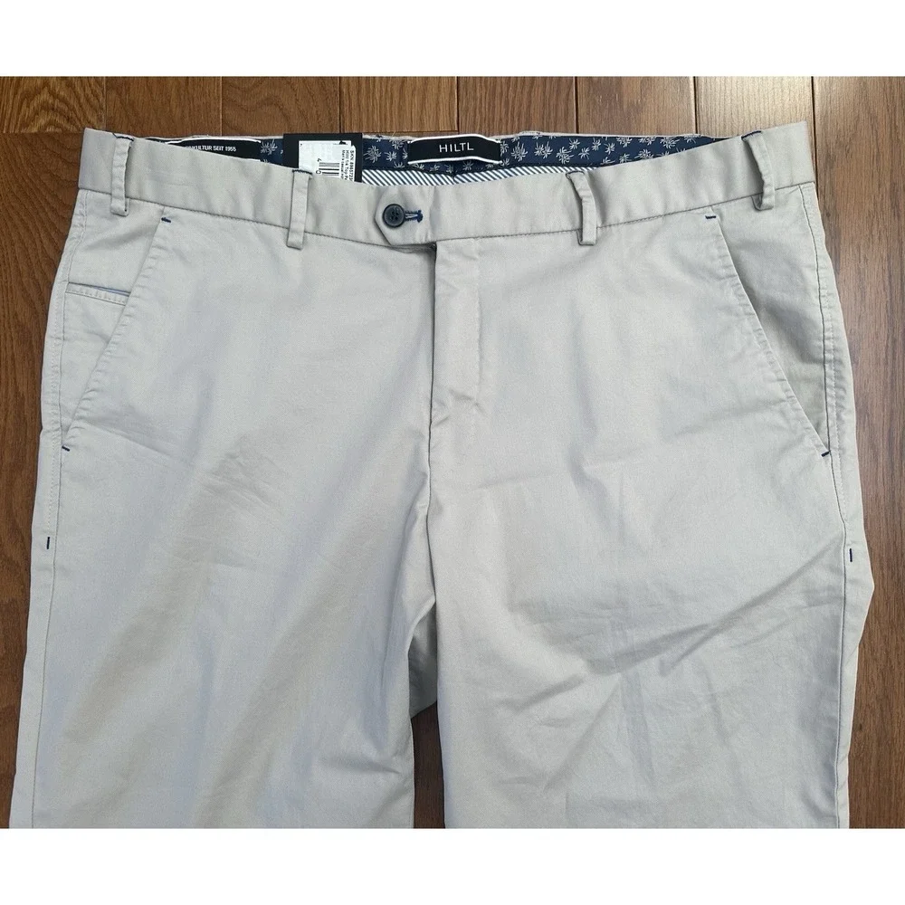 Hiltl‎ Men's 1/4 Top Beige Cotton Blend Flat Front Chino Pant Size 56/ 36 US NWT